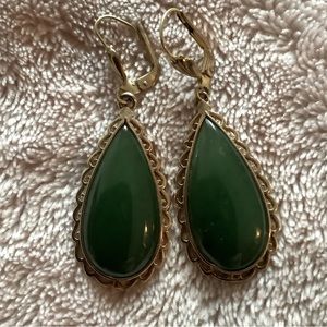 Gold-Trim Green Teardrop Earrings - Women Jewelry